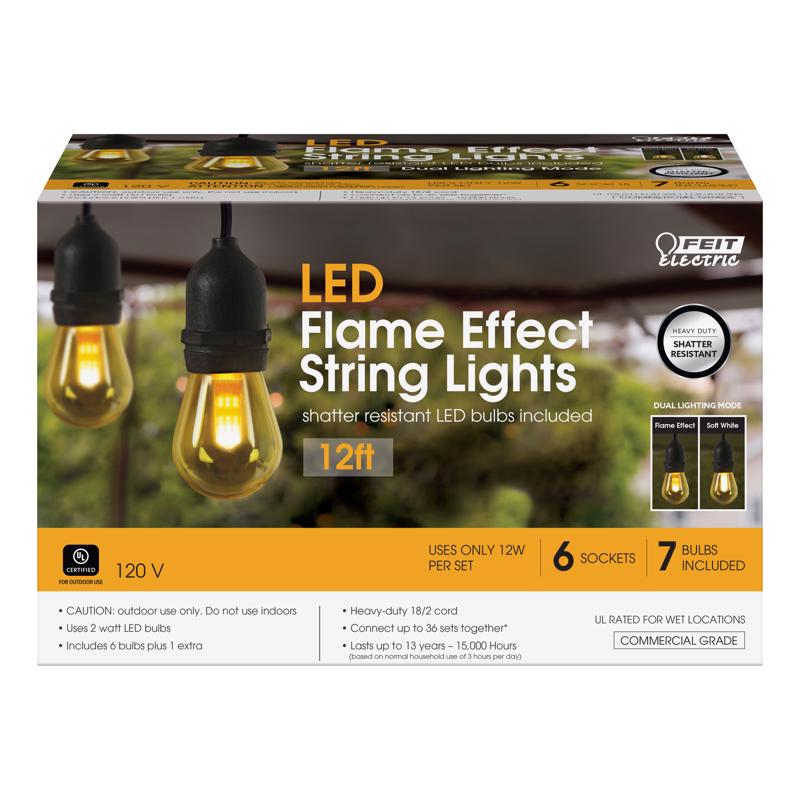 Amber LED string lights from Emery Jensen, 12-foot length, decorative outdoor lighting for ambiance and events.