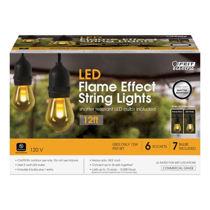 Amber LED string lights from Emery Jensen, 12-foot length, decorative outdoor lighting for ambiance and events.