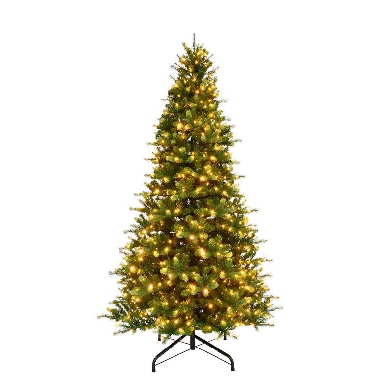 Emery Jensen 6ft LED Christmas tree with 800 lights, realistic pine branches, and sturdy stand for holiday decorating.