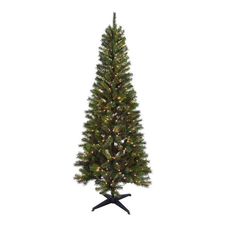 Emery Jensen 7-foot LED Christmas tree with bright lights, perfect for holiday decor, showcasing lush green branches and festive illumination.