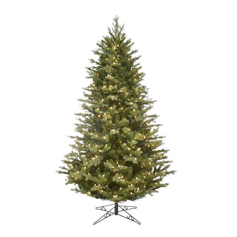 Emery Jensen 9-foot green LED artificial Christmas tree with lush branches, ideal for festive holiday decorating.