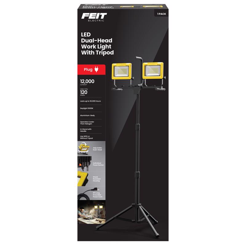 Emery Jensen LED work light with 12,000 lumens, durable design, and adjustable stand for bright outdoor or workshop illumination.