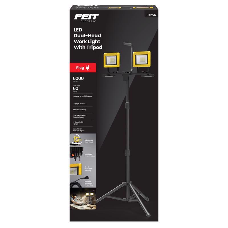 Emery Jensen LED Dual Work Light with 6000 lumens, durable design, and adjustable stand for outdoor and worksite illumination.