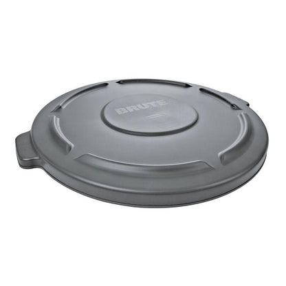 Gray plastic lid for 32-gallon Brute trash cans by Emery Jensen, designed to fit durable waste disposal bins.