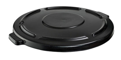 Emery Jensen plastic lid for 44-gallon Brute trash can, fits durable outdoor waste containers, black color with secure closure.
