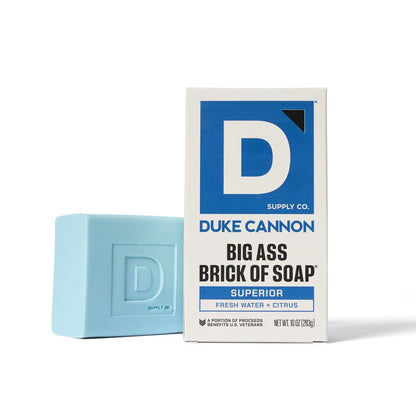 Emery Jensen Superior 10oz bar soap, skin care product with a clean, natural appearance in a white and blue packaging.