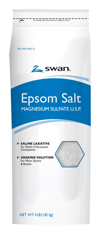 Epson salt 4lb bag from Emery Jensen, ideal for skin care and soothing bath treatments, shown in a clear bag with label.