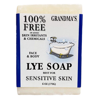Emery Jensen Lye Bar Soap 6oz, pack of 12, for skin care and cleansing, shown in a stack of soap bars.