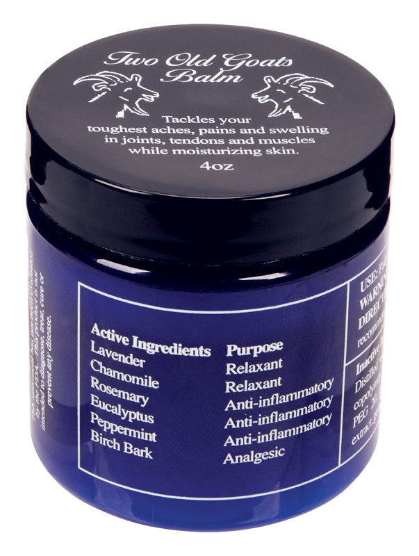 Two Old Goats lip balm and skin care by Emery Jensen in a 4 oz container, natural herbal formula for moisturizing lips and skin.