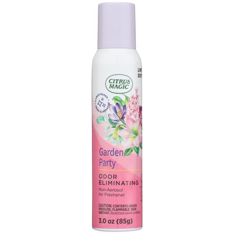 Emery Jensen liquid air freshener spray with garden party scent, designed to freshen indoor spaces with a floral aroma.