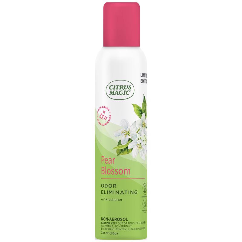 Emery Jensen Liquid Air Freshener Spray in Blossom scent, colorful bottle with floral design, for freshening indoor spaces.