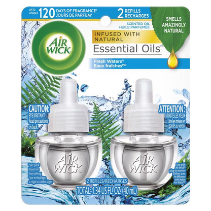 Emery Jensen AIRWICK Oil Freshwater liquid air fresheners 2-pack, bottles with fresh scent for home fragrance.