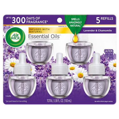 Set of five Emery Jensen liquid air fresheners with floral scent in clear bottles, designed for freshening indoor spaces.