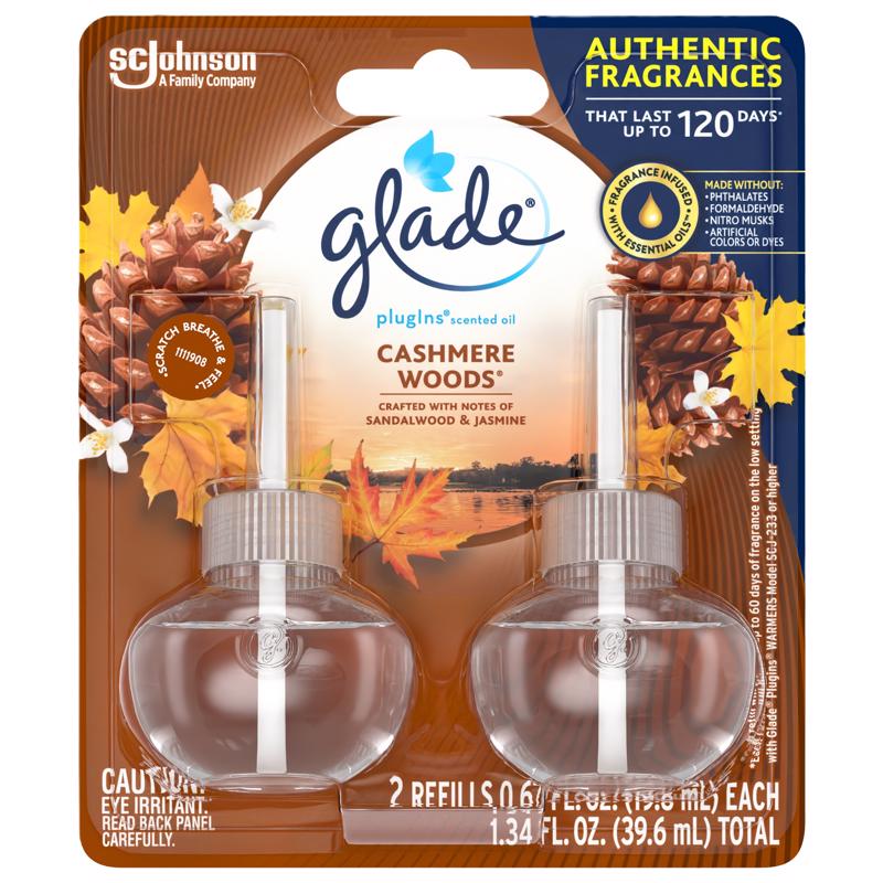 Emery Jensen Plugins Cashmere WD liquid air fresheners, pack of 6, in sleek bottles with fresh, clean scent.