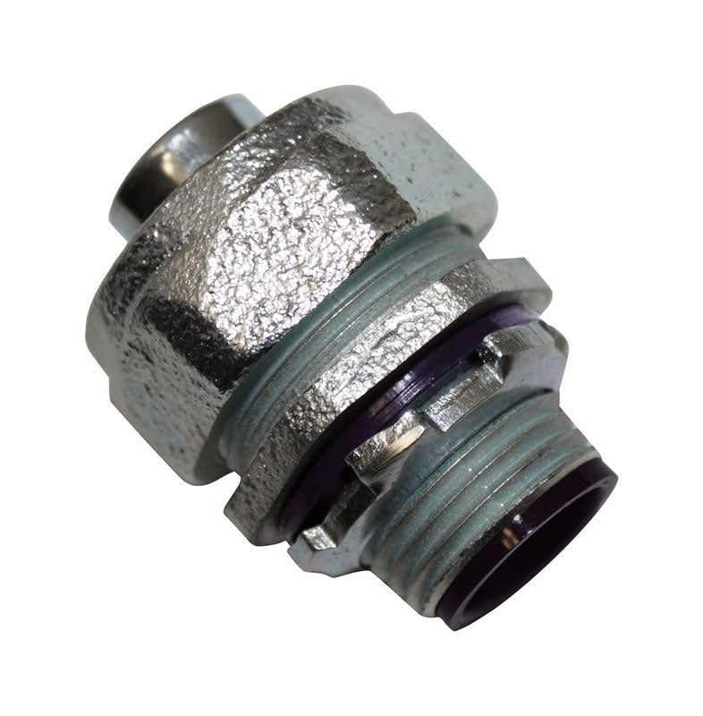 Emery Jensen 1/2-inch liquid-tight flexible metal conduit connector with threaded design for secure electrical connections.