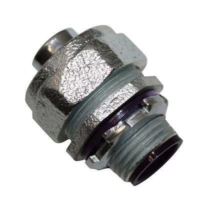 Emery Jensen 1/2-inch liquid-tight flexible metal conduit connector with threaded design for secure electrical connections.