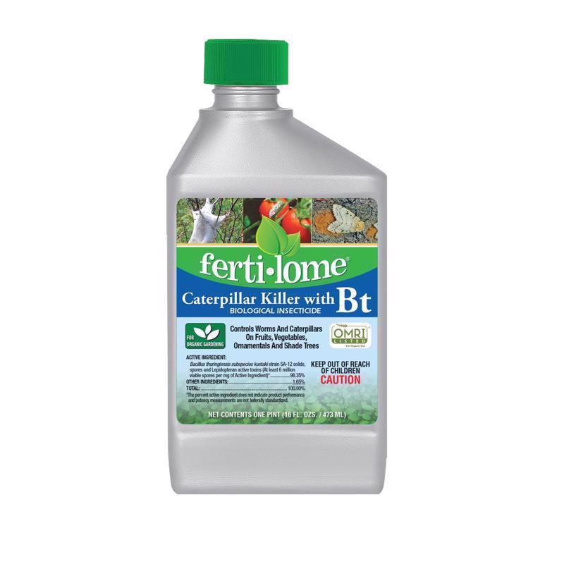 Emery Jensen Caterplar Killer BT 16oz liquid concentrate in a clear bottle with a white cap, designed for pest control.