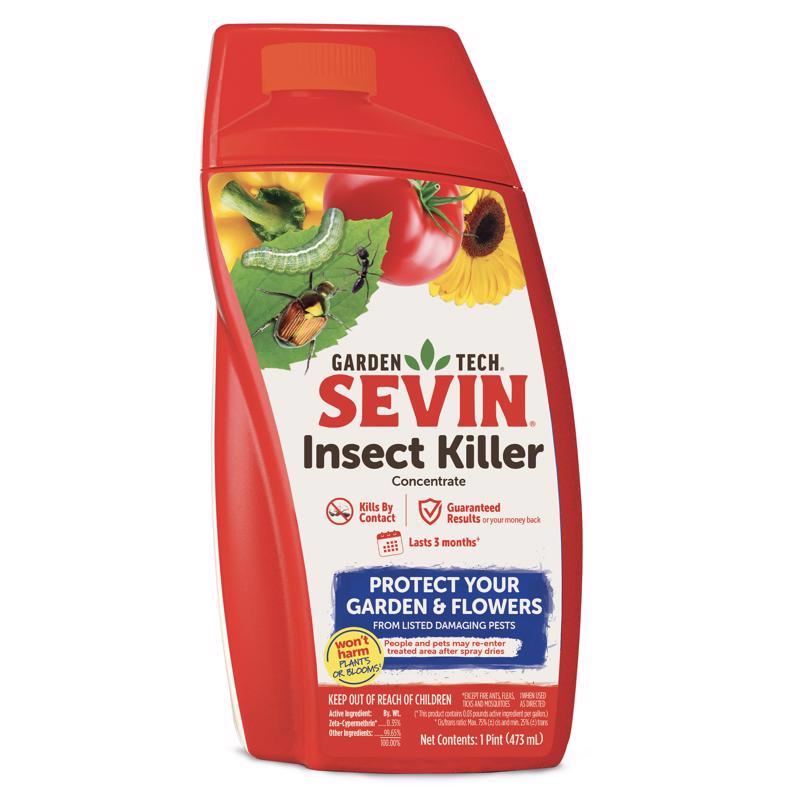 Emery Jensen Sevin insecticide concentrate in a 1-pint liquid container, used for pest control in agricultural and garden applications.