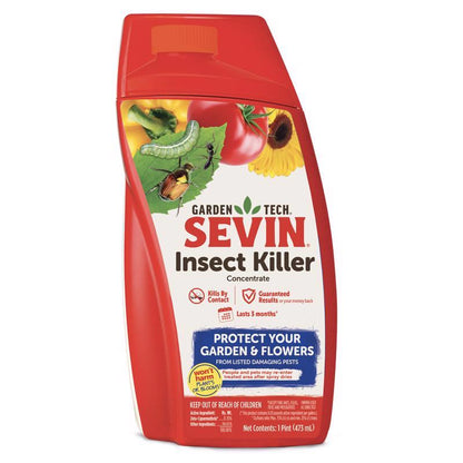 Emery Jensen Sevin insecticide concentrate in a 1-pint liquid container, used for pest control in agricultural and garden applications.