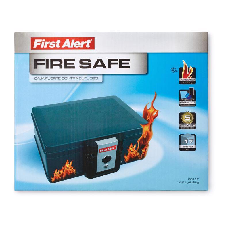Emery Jensen fire chest lock box, 0.17 cu ft steel storage case with secure latch and durable construction for safety.