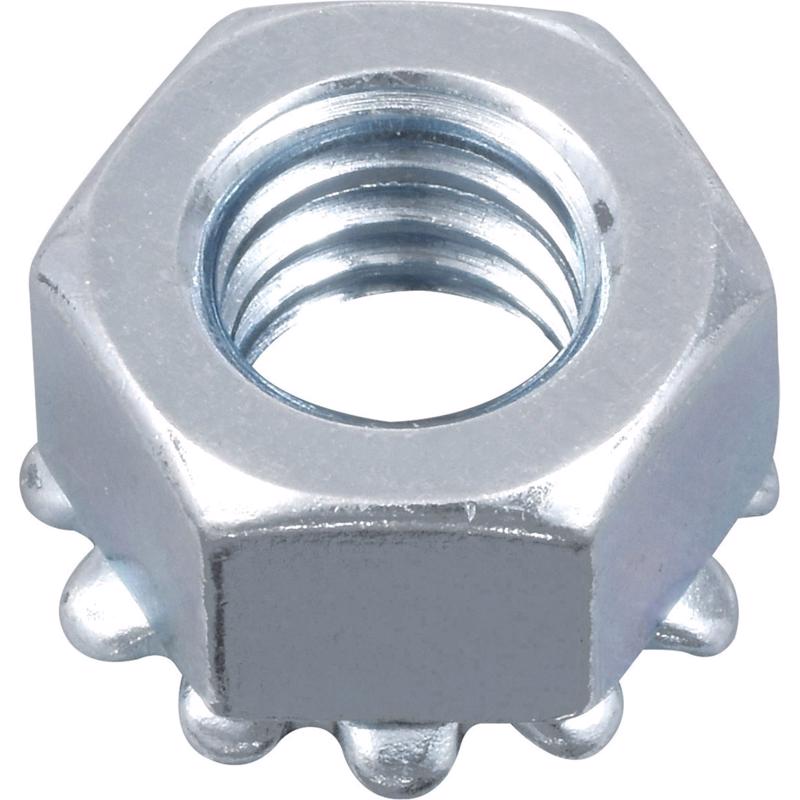 Emery Jensen KEPS NUTS MS 10-24 locknuts, metal fasteners with hex shape, used for securing bolts in machinery and construction.