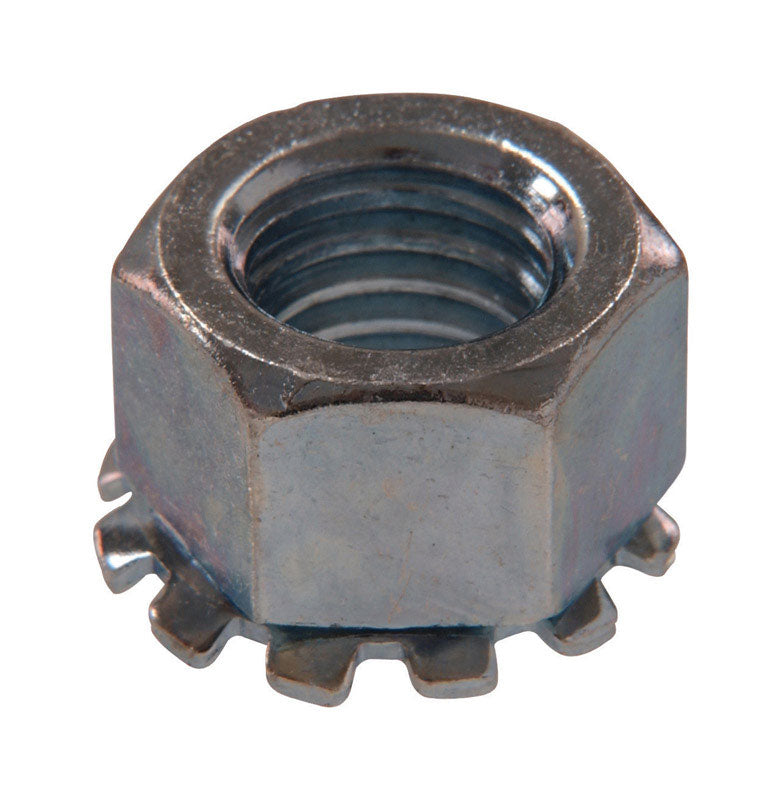 Emery Jensen KEPS locknuts MS 5/16-18 with steel hexagonal shape for secure fastening in mechanical applications.