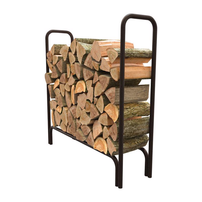 Steel log rack by Emery Jensen, 48x14x48 inches, sturdy log basket for firewood storage and organization.