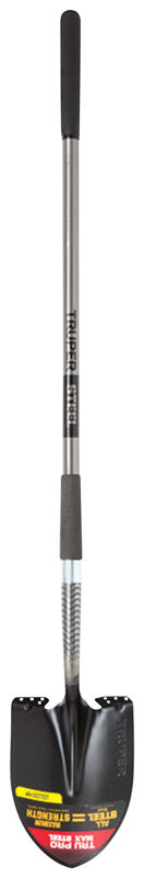 Emery Jensen long handle round point shovel with 48-inch steel handle and sturdy blade for gardening or digging tasks.