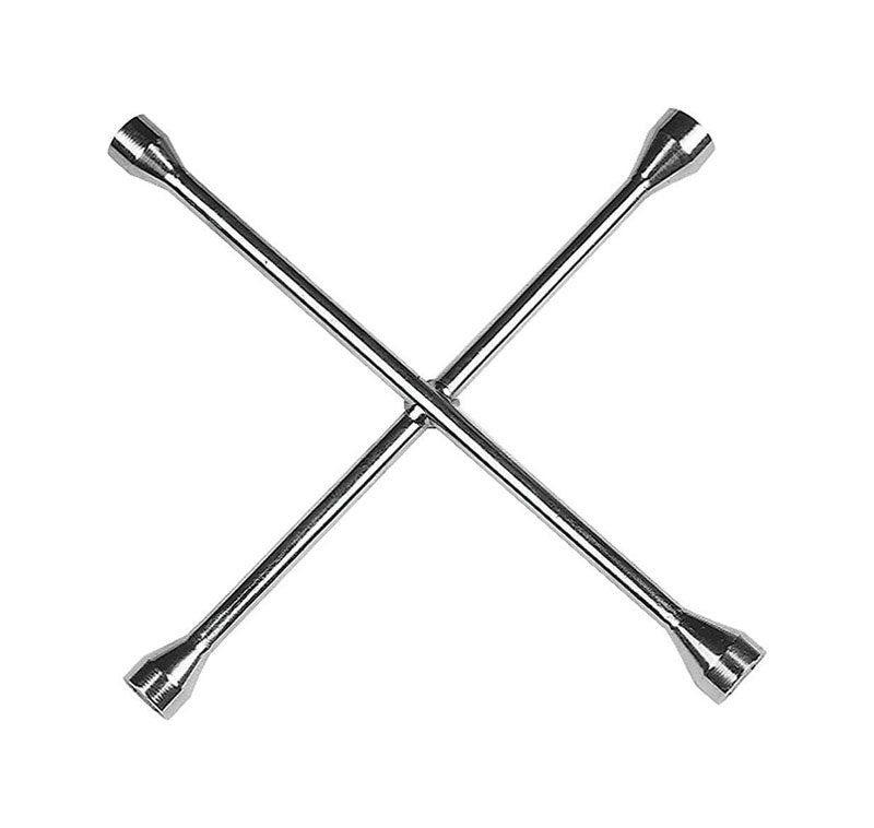 Emery Jensen 14-inch 4-way lug wrench for tire repair, showing a sturdy metal tool with four socket options for vehicle lug nuts.