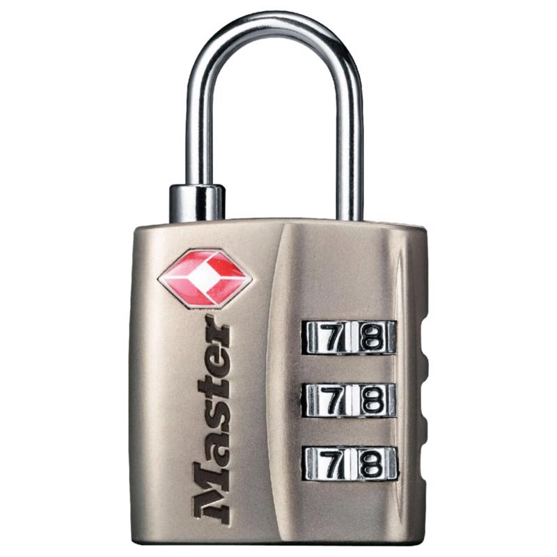 Emery Jensen luggage lock with reset combo, black metal lock with combination dials for securing travel bags.