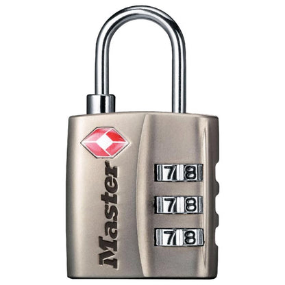 Emery Jensen luggage lock with reset combo, black metal lock with combination dials for securing travel bags.