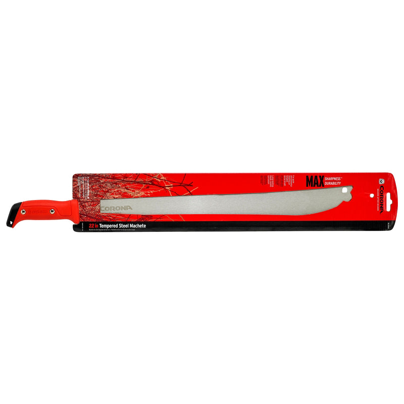 22-inch Emery Jensen machete with protective sheath, featuring a sturdy blade and ergonomic handle for outdoor cutting tasks.
