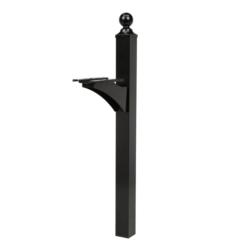 Emery Jensen Landover mailbox post in black with sturdy wooden design for residential mail delivery.