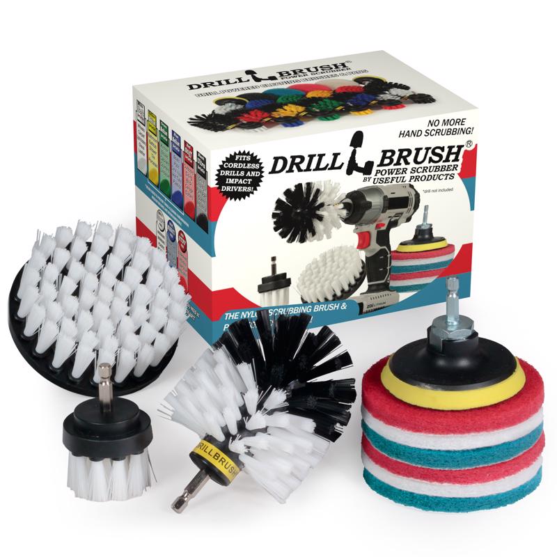 Emery Jensen 10-piece maintenance brush set with multi-purpose brushes and pads for cleaning and maintenance tasks.