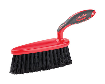 Set of six LIBMAN dust brushes from Emery Jensen in red and black, maintenance brushes for cleaning and dusting tasks.