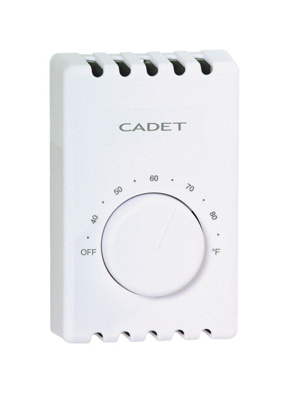 Emery Jensen dual-line manual wall thermostat for controlling home heating systems, mounted on a wall.