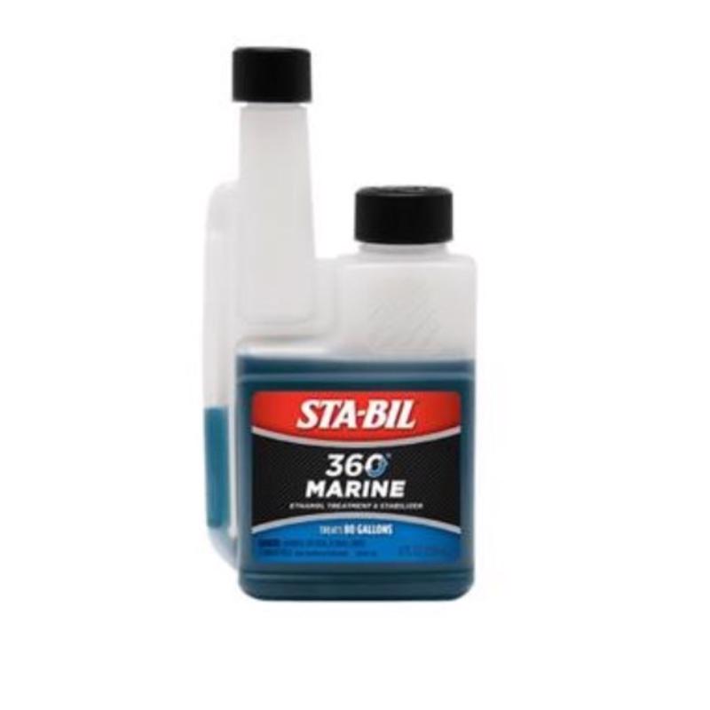 Marine Sta-Bil 8 oz. marine chemical bottle from Emery Jensen, used for fuel stabilization in boats and marine engines.