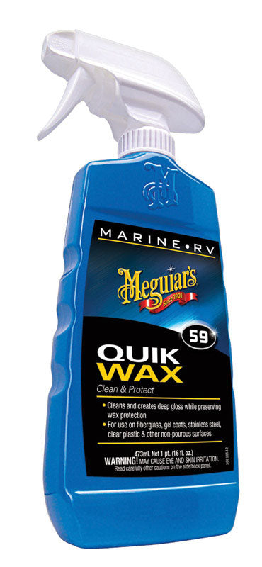 Emery Jensen Marine Quik Wax 16oz bottle, marine cleaner and polish for boat and RV surfaces, with a clear label and sealing cap.