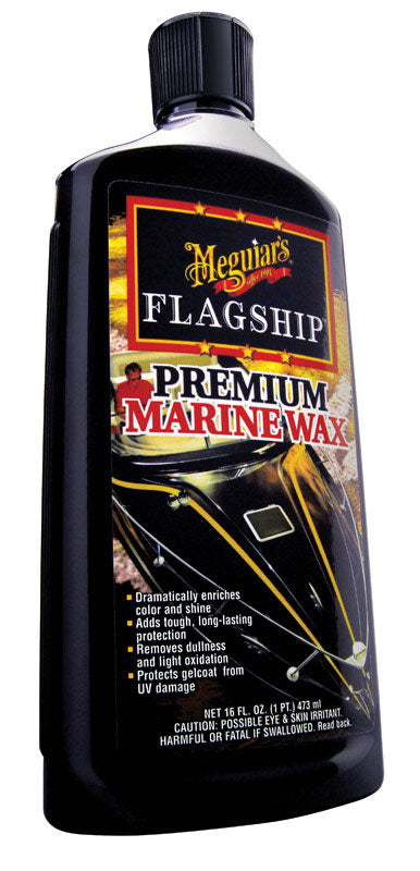 Emery Jensen Marine Wax 16oz bottle, marine cleaner and polish for boat surfaces, with a sleek label and applicator cap.