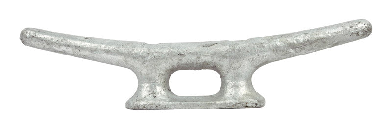 10-inch galvanized iron cleat from Emery Jensen marine hardware, suitable for boat and dock securing applications.