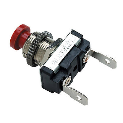 Red horn switch button for marine lights and switches by Emery Jensen, shown on a white background.