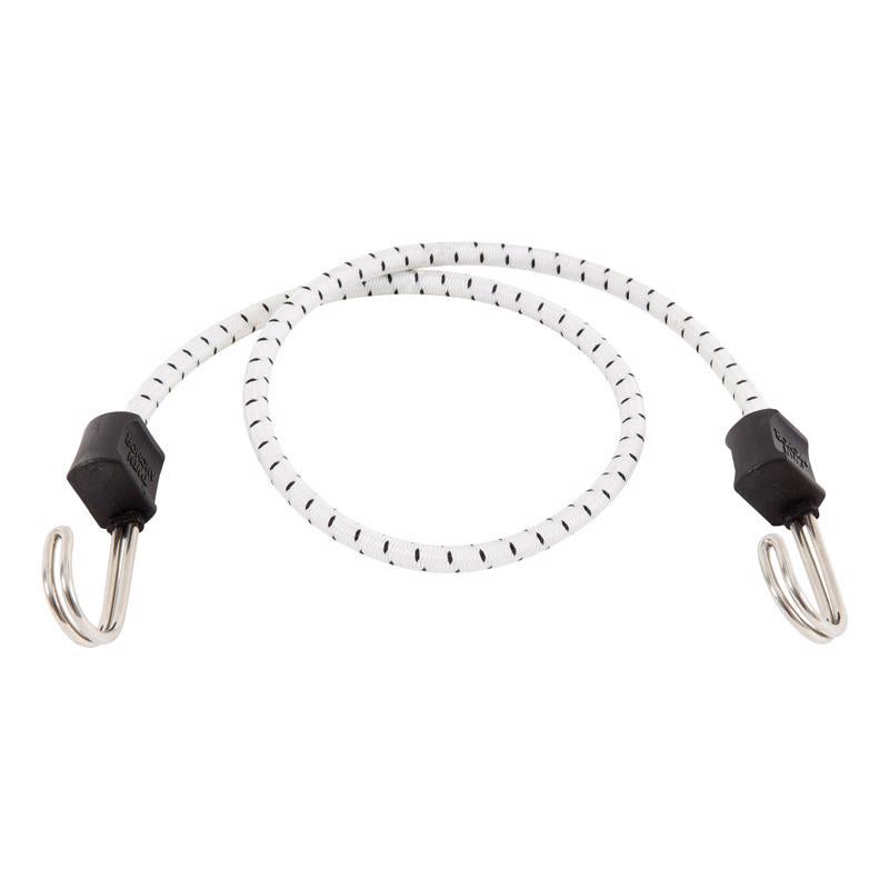 Pack of 10 Emery Jensen black and white 32-inch marine stretch bungee cords with hooks, ideal for secure outdoor or marine use.