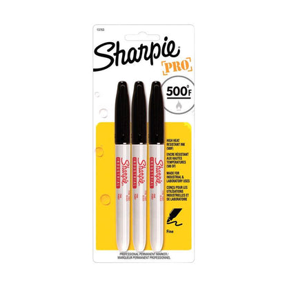 Black Sharpie industrial fine point marker by Emery Jensen displayed with the marker tip and packaging.