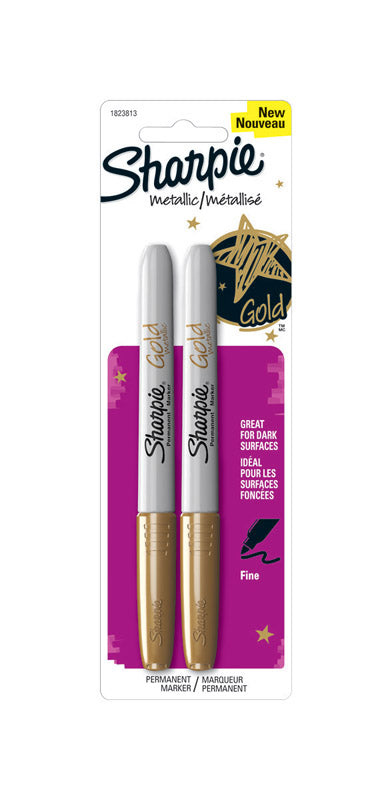 Emery Jensen Sharpie Marker Gold 2-pack, fine tip markers on a white background with gold ink visible.