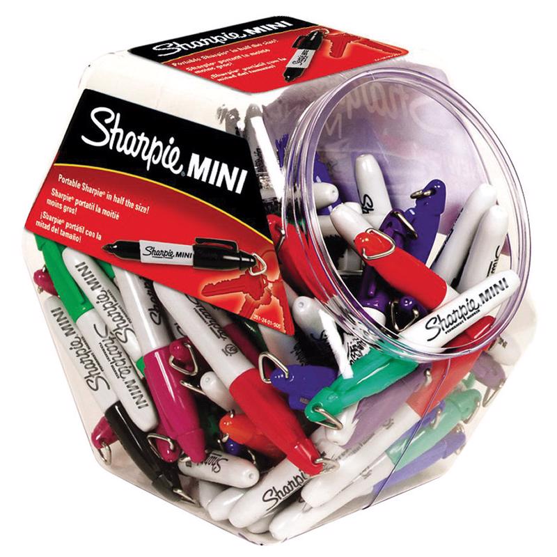 Set of 72 Emery Jensen Sharpie Mini Markers in assorted colors displayed in a clear plastic display pack.