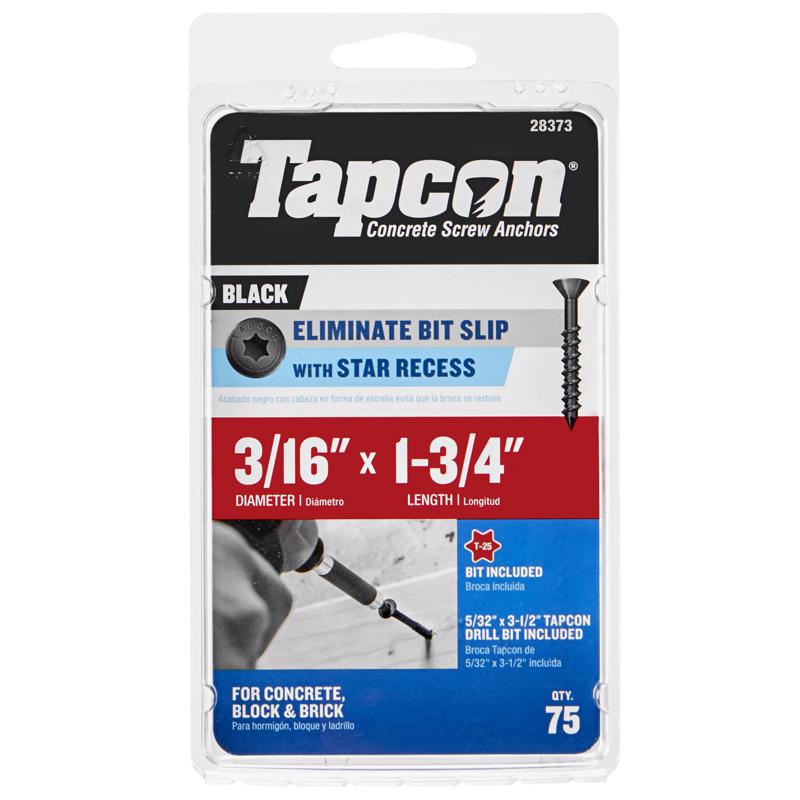 Emery Jensen masonry tap drill bit, 3/16 inch diameter by 1-3/4 inches length, black coating for masonry drilling.