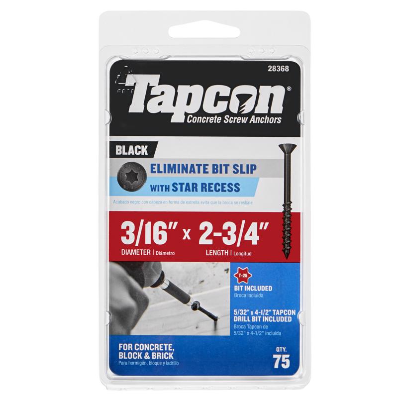 Emery Jensen masonry tap drill bit 3/16 x 2-3/4 inches with black finish for concrete and brick drilling.