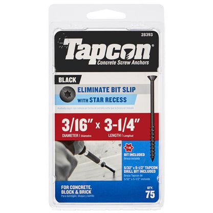 Emery Jensen masonry 3/16x3-1/4 inch black steel tap drill bit for masonry drilling, shown in the product image.
