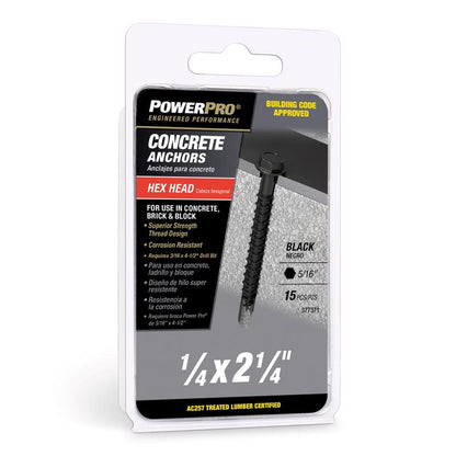 Set of 15 black masonry concrete screws and anchors by Emery Jensen for secure fastening in masonry applications.