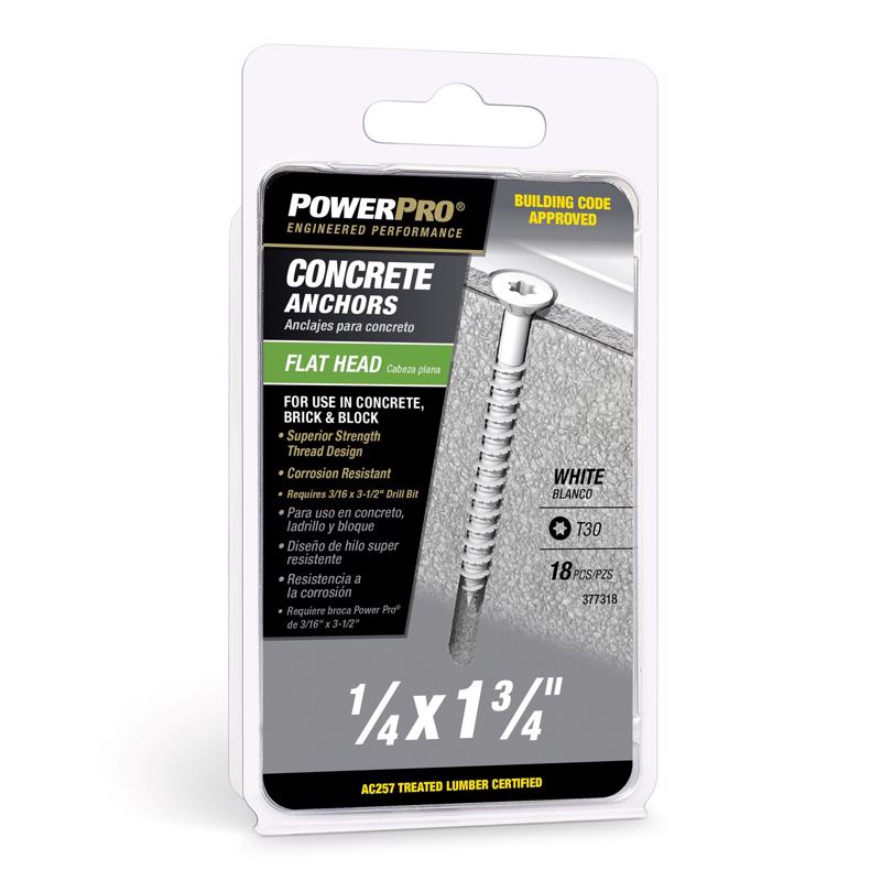 Emery Jensen masonry concrete screw anchor set with 18 pieces, suitable for fastening into concrete and masonry surfaces.